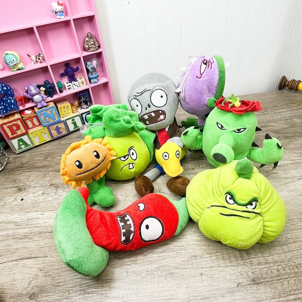 Plants vs Zombies Plush Lot 7pc Zombie Sunflower Chomper Cactus Jalapeno Squash